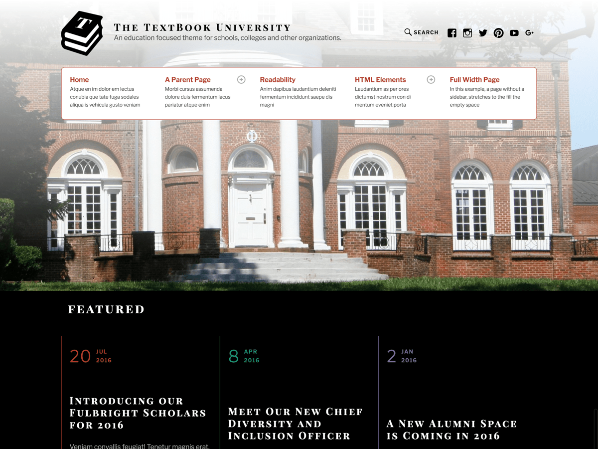 textbook theme websites examples