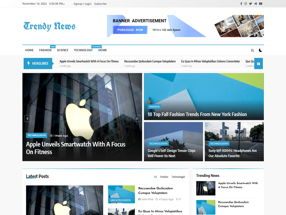 trendy-news theme websites examples