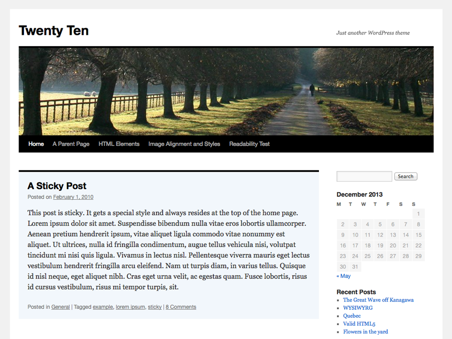 Twenty Ten theme websites examples