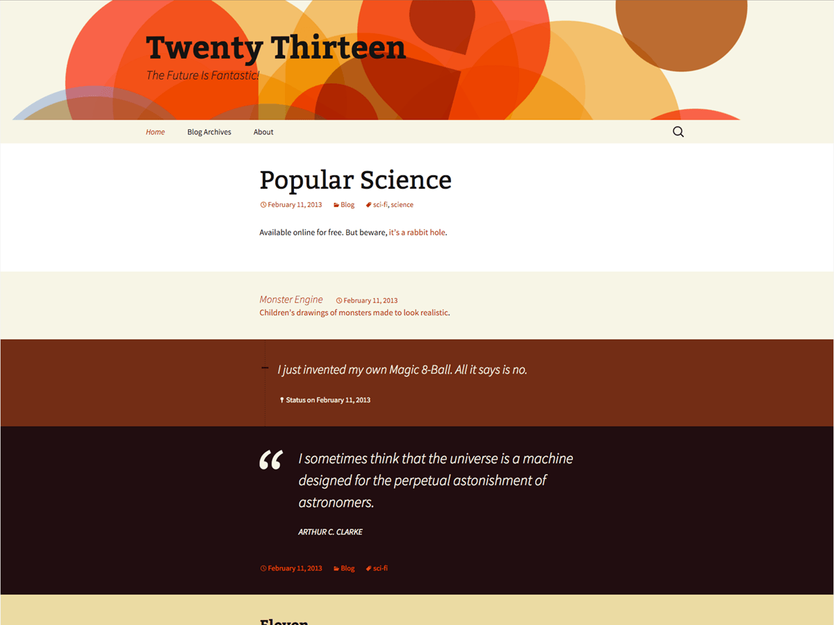 Twenty Thirteen theme websites examples