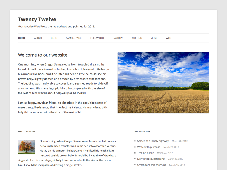 Twenty Twelve theme websites examples