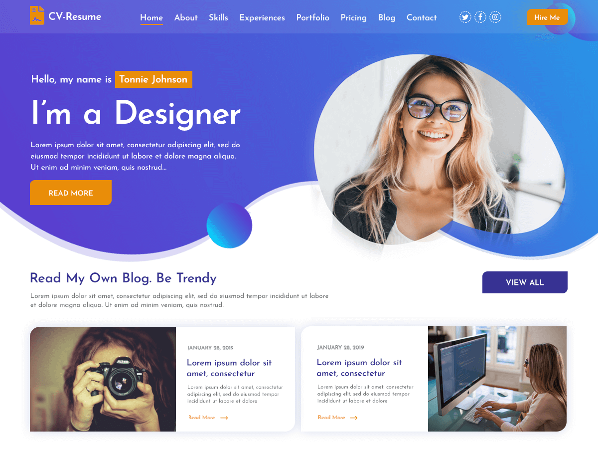 vcard-cv-resume theme websites examples