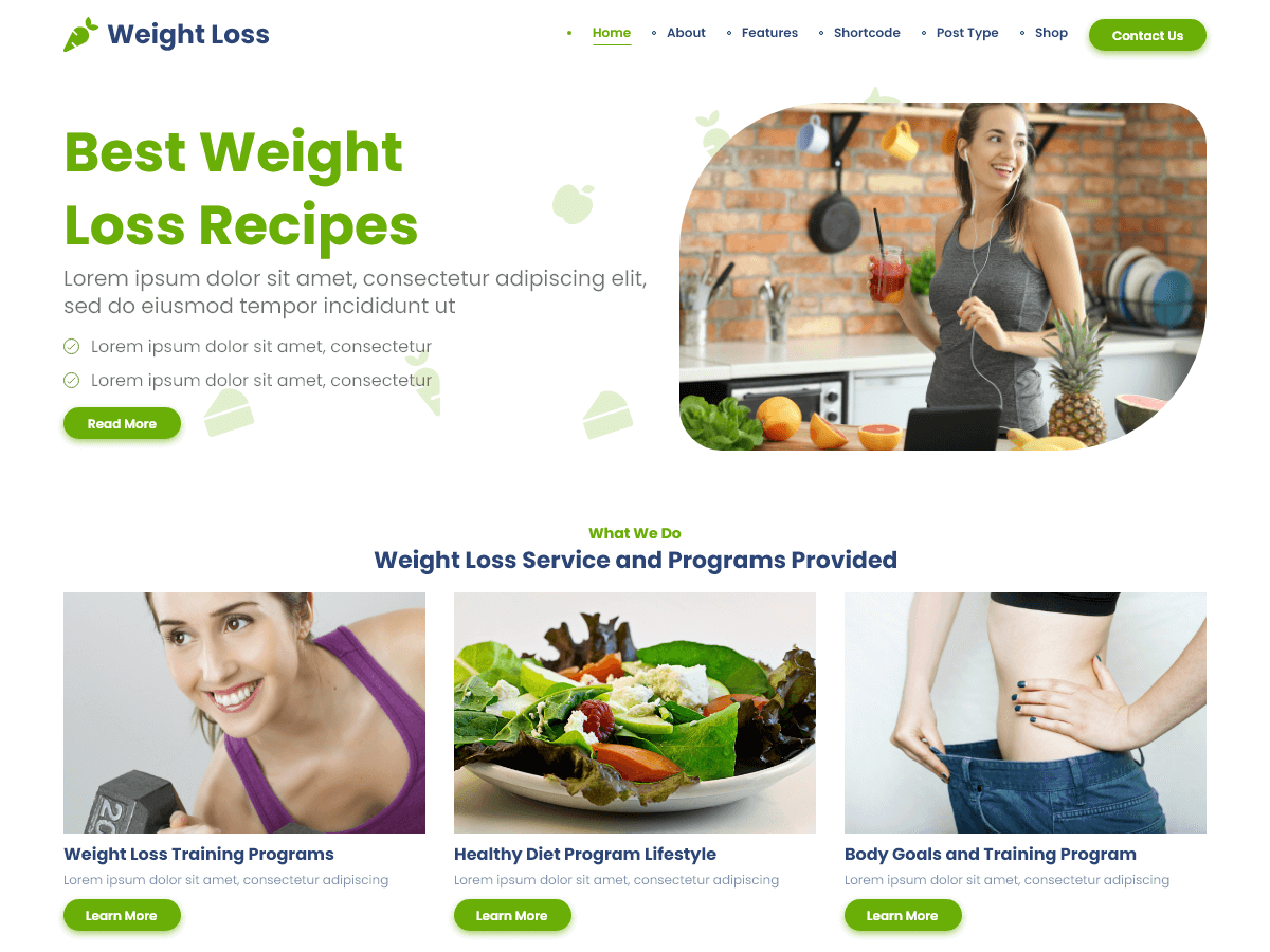 Weight Loss theme websites examples