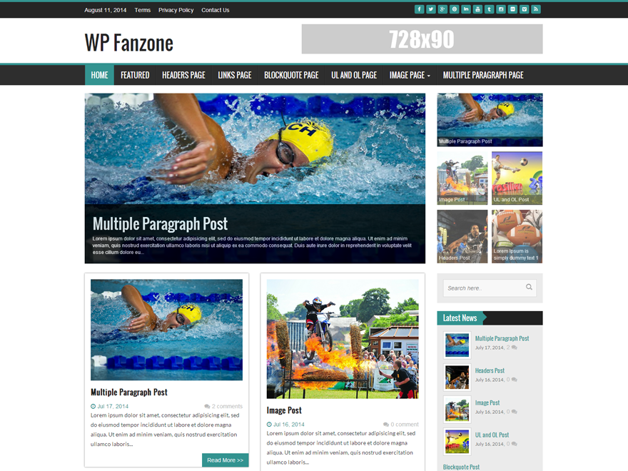 WP FanZone website example screenshot