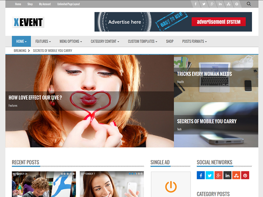 Xevent Magazine theme websites examples