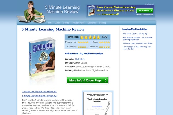 5-minute-learning-machine-review.com site used Simpleseo