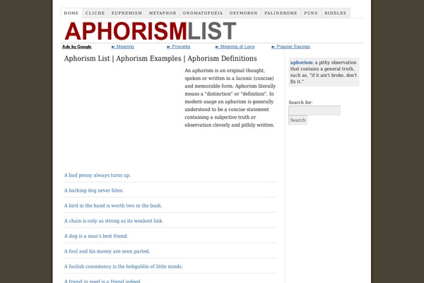 aphorismlist.com site used Thesis 1.8.4