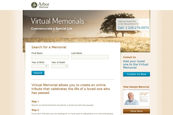 arborvirtualmemorial.ca site used Virtualmemorial