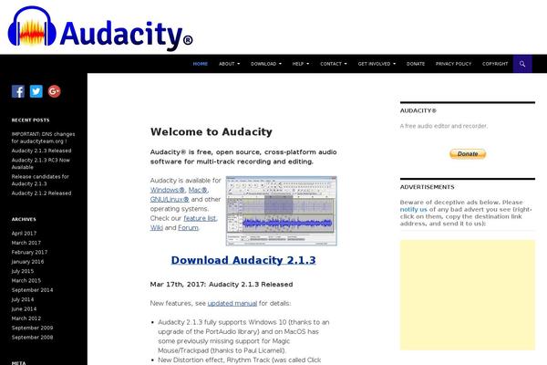 audacityteam.org site used Wp_audacity