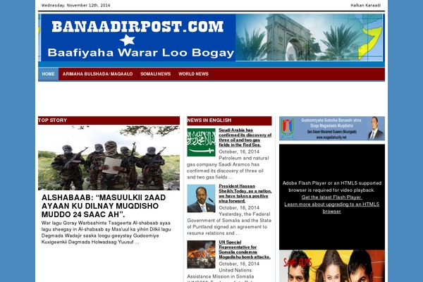 banaadirpost.com site used Kalafogetheme