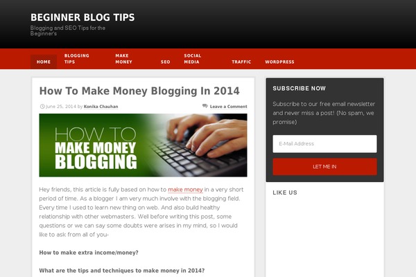 beginnerblogtips.com site used Copyblogger Master