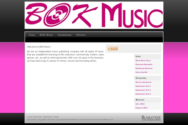 bokmusic.com site used Blogatize-pink