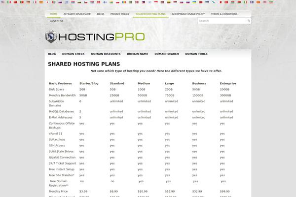 Hostingpro theme site design template sample