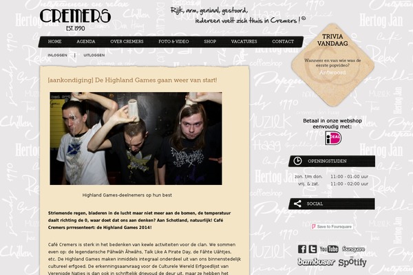 cafecremers.nl site used Hoofdthema