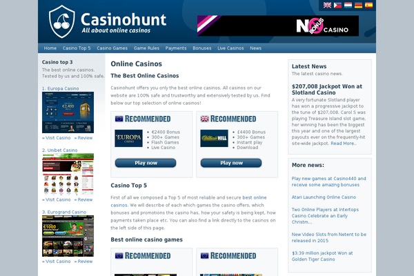 casinohunt.com site used Gokken-theme