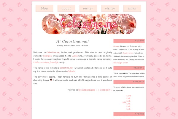 celestine.me site used Pink