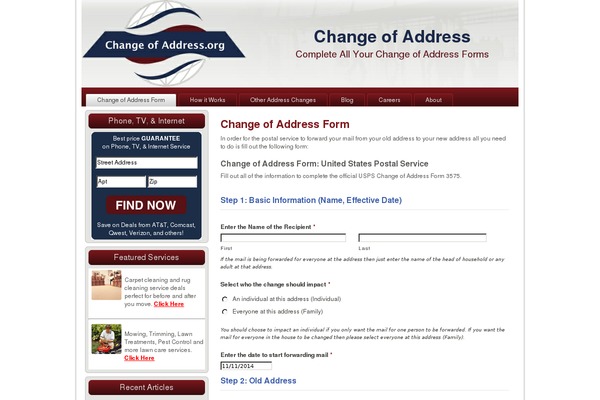 changeofaddress.org site used Coa
