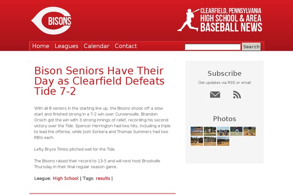 clearfieldbaseball.com site used Bison