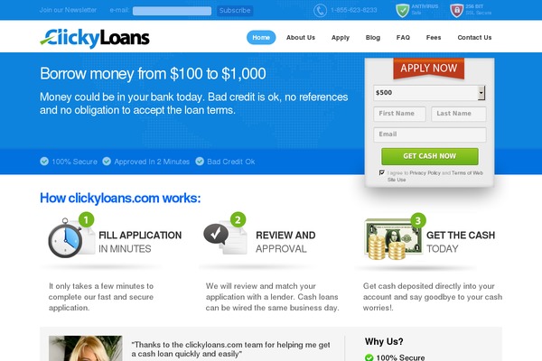 clickyloans.com site used Clickyloans