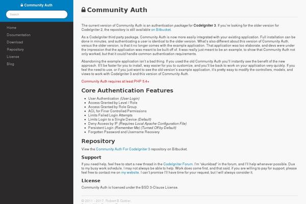 community-auth.com site used Documentation