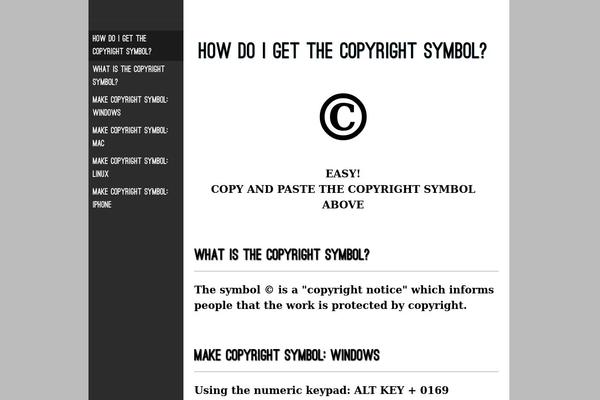 copyrightsymbol.info site used One Pager