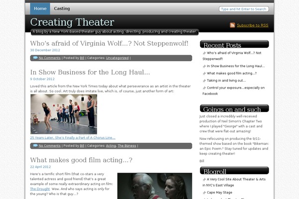 creatingtheater.com site used Blog Design Studio NewBlue