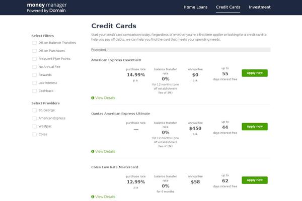 creditcards.com.au site used Moneymanager