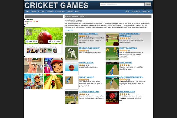 cricket-games.net site used Cricket
