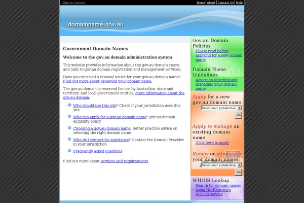domainname.gov.au site used Domainname.gov.au