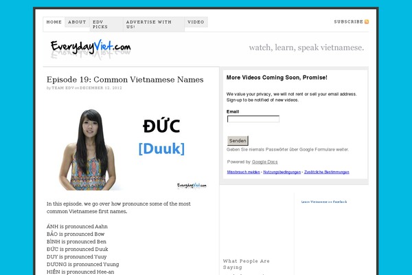 everydayviet.com site used Thesis 1.6