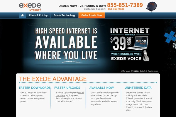 exedeinternet.com site used Exede