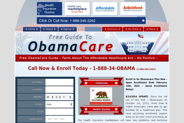 freeobamacareguide.com site used Obamacare-theme