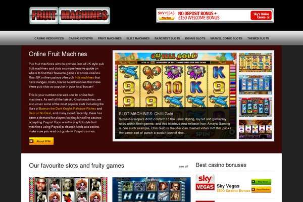 fruityreels.co.uk site used Pokies