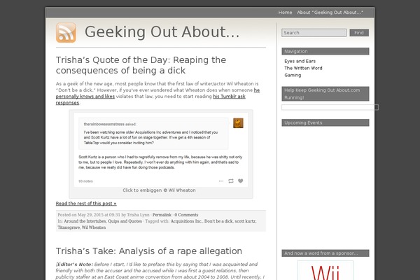 geekingoutabout.com site used Grey Matter