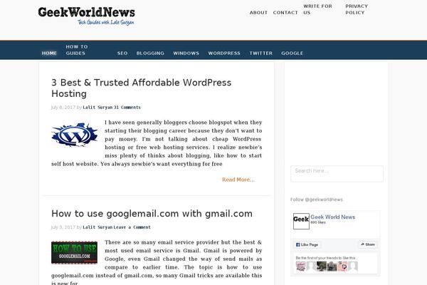 geekworldnews.org site used Bloggingcagetheme