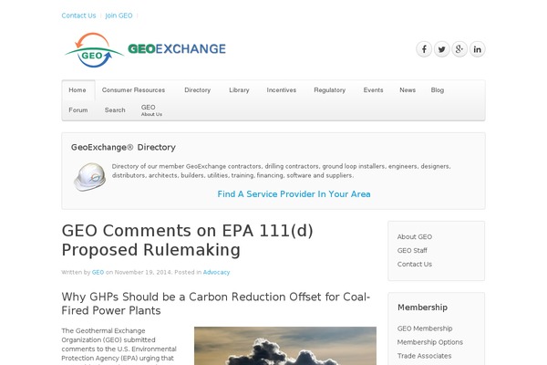 geoexchange.org site used Energized-boilerplate