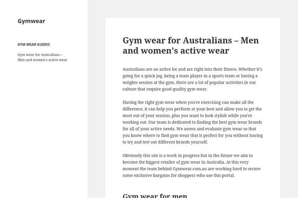 gymwear.com.au site used Twenty Fifteen