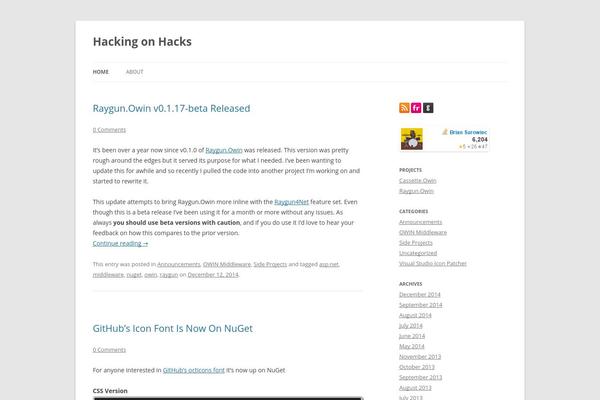 hackingonhacks.com site used Twentytwelve-child
