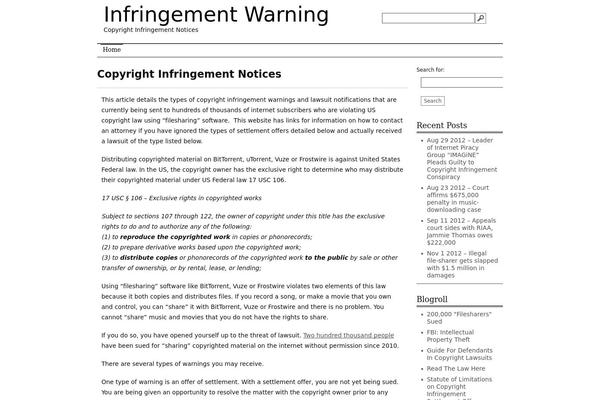infringementwarning.com site used Plain Fields