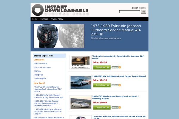 instantdownloadable.com site used Ecommerce-black