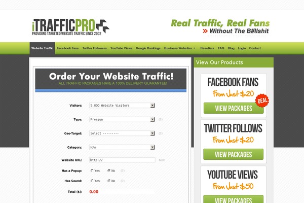 itrafficpro.com site used Websitetraffic