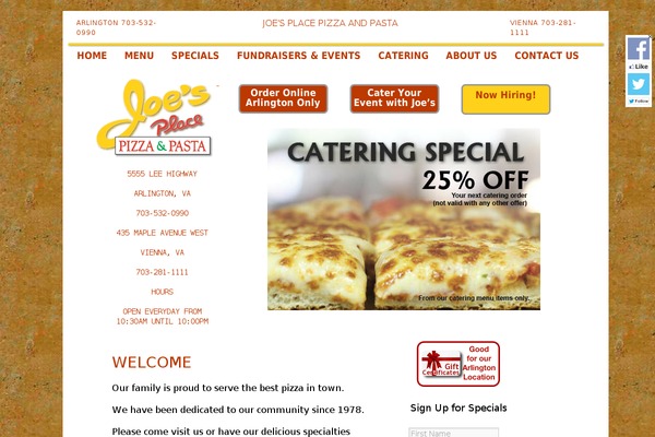 joesplacepizzaandpasta.com site used Joes