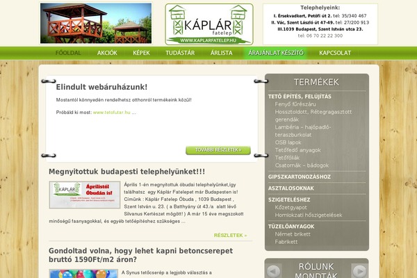 kaplarfatelep.hu site used Hof_theme