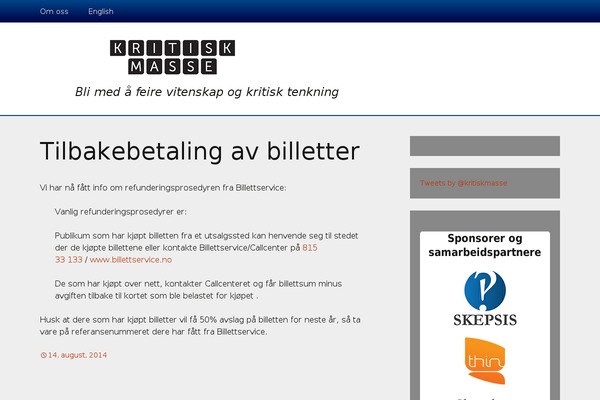 kritiskmasse.no site used Kmtheme