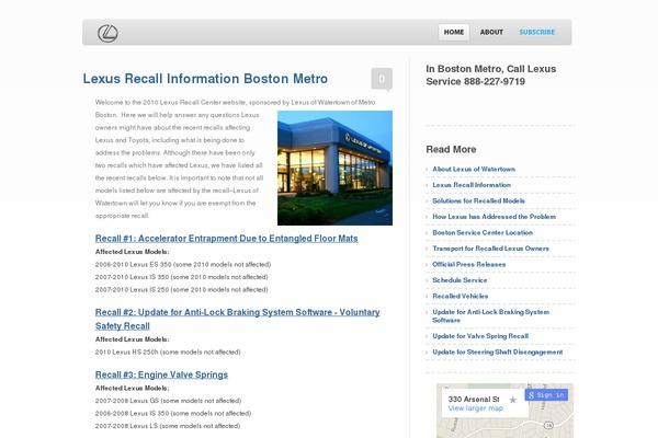 lexusrecallcenter.com site used Theme950