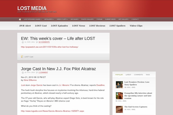 lost-media.com site used Headlines