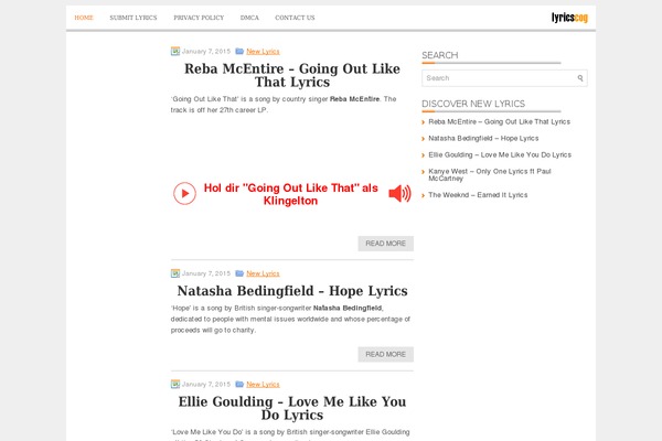 lyricscog.com site used Newsright