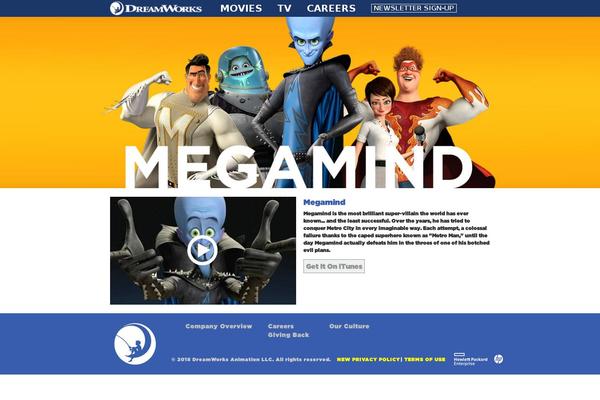 megamind.com site used Dreamworksanimation