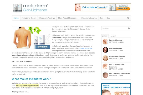 meladermskinlightener.com site used Skincare