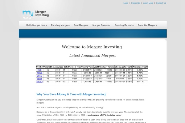mergerinvesting.com site used Idealcorp